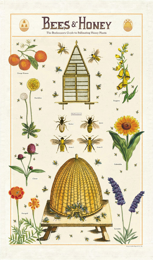 Cavallini Tea Towel – Bees & Honey - Paperclassic & co.
